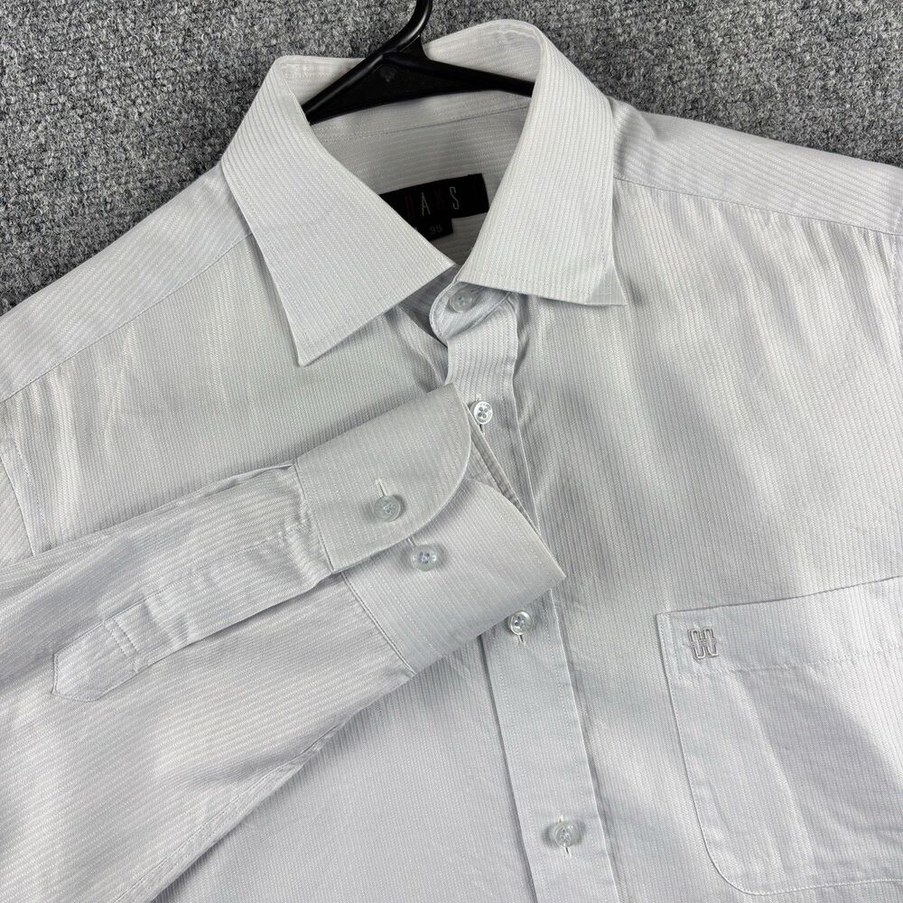 DAKS Shirt Mens 95 White Gray Stripe Pocket Long Sleeve M
